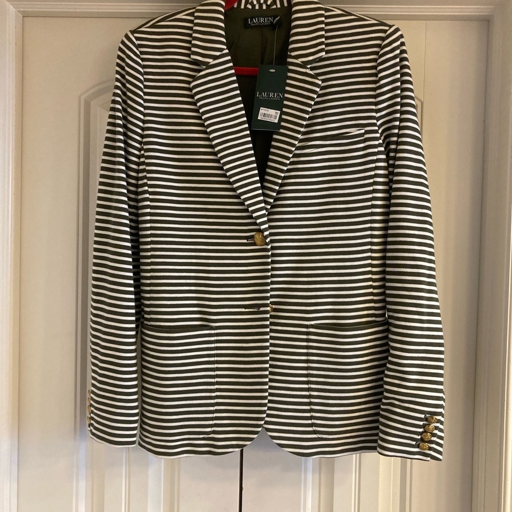 Ralph Lauren green striped blazer with gold buttons